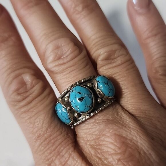 Turquoise Sterling Silver 925 Ring B+M Native American Size 8 - Picture 3 of 5